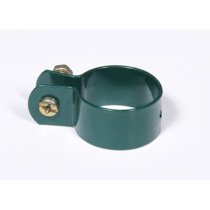 Zielony uchwyt rurowy do płotów i bram ogrodowych.