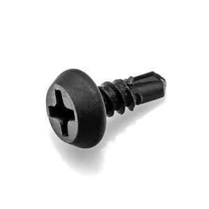 Czarna śruba z kategorii śrub, gwoździ i kołków.