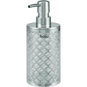 Elegancki dozownik do mydła we wzory, część zestawu akcesoriów łazienkowych.