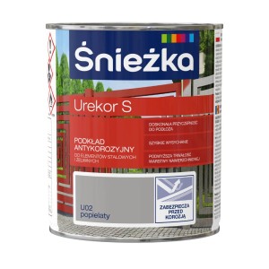 Puszka farby podkładowej Śnieżka Urekor S, szara, do elementów stalowych i żeliwnych.