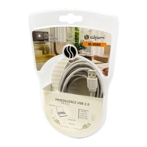 Zapakowany kabel przedłużający USB t.b.t. do komputera i multimediów.
