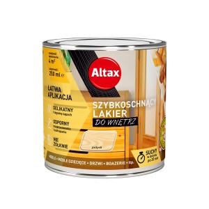 Puszka Altax szybkoschnącego lakieru do wnętrz, preparat do gruntowania drewna.