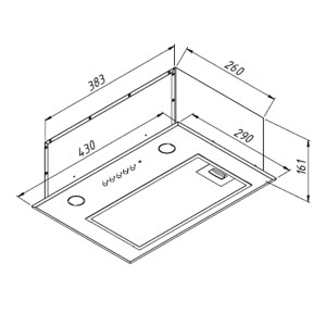 Rysunek techniczny płaskiego okapu kuchennego z wymiarami.