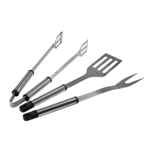 3-częściowy zestaw przyborów do grillowania CMI: łopatka, widelec i szczypce ze stali nierdzewnej.