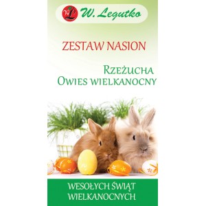 Zdjęcie t.b.t. Nasiona warzyw z króliczkami i pisankami.