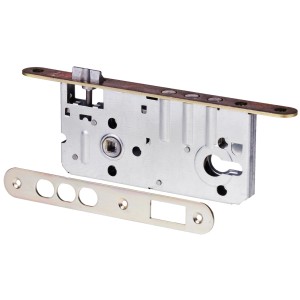 Zamek wpuszczany do drzwi, widok szczegółowy.