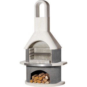 Grill ogrodowy Buschbeck Stockholm, dwukolorowy ze schowkiem na drewno i rusztem.