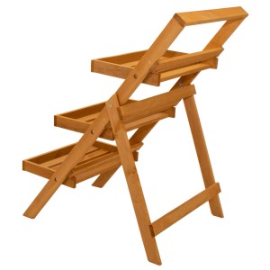 Stojak na kwiaty w kolorze drewna z trzema półkami na rośliny.