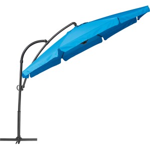 Niebieski parasol Cocoa Beach, Ø 350 cm, z korbą i bocznym masztem.
