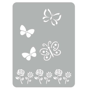 Szablon t.b.t. z motylami i kwiatami do dekoracji ścian.