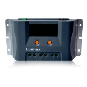 Kontroler ładowania Lumiax do systemów fotowoltaicznych z wyświetlaczem i elementami sterującymi.