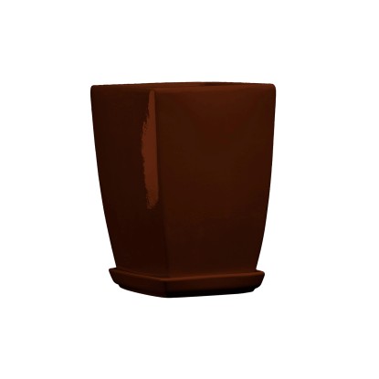 Doniczka z podstawką Kwadrat Pękaty brąz połysk - 24 cm