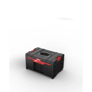 Qbrick System PRO skrzynka narzędziowa z szufladą, czarno-czerwona, do przechowywania i organizacji narzędzi.