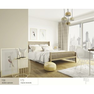 Sypialnia pomalowana w naturalnych kolorach farbami Kolorowe farby do ścian.