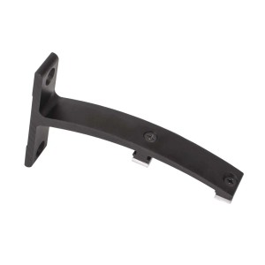 Czarny metalowy wspornik karnisza t.b.t. do montażu na ścianie.