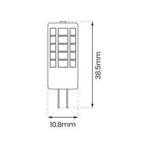 Rysunek techniczny żarówki LED G4 z wymiarami.