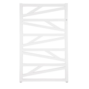 Biały grzejnik t.b.t. o nietypowym wyglądzie do łazienki.