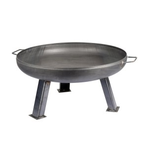 Metalowe palenisko t.b.t. z trzema nogami i uchwytami.