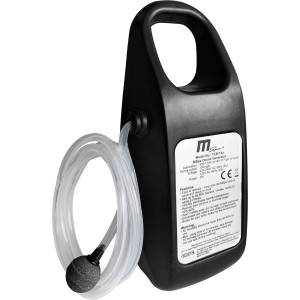 Generator ozonu do dezynfekcji basenów, czarna obudowa z wężem i dyfuzorem.