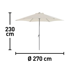 Okrągły parasol przeciwsłoneczny w naturalnym kolorze o średnicy 270 cm ze stalową ramą. Idealny do ogrodu i na balkon.