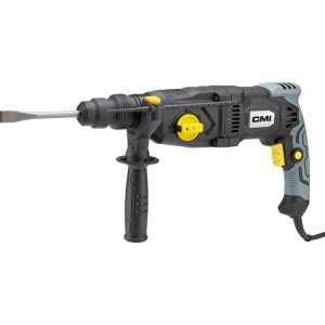 Szaroszary młot udarowy z żółtymi akcentami i dłutem.