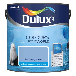 Puszka farby Dulux „Bezkresny Ocean”: Matowa, niebieska farba do ścian wewnętrznych.