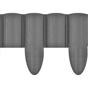 Szara obrzeże trawnikowe t.b.t. z tworzywa sztucznego imitujące drewno.