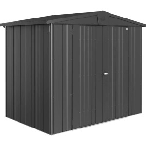 Metalowy domek narzędziowy Biohort Europa, ciemnoszary metalik, 3,5 m², z podwójnymi drzwiami. Idealny do przechowywania narzędzi ogrodowych.