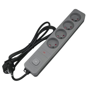 DPM Listwa ochronna z wyłącznikiem 4-gniazdowa 2P+Z szara 3 m