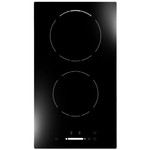 Czarna płyta indukcyjna t.b.t. z dwoma strefami gotowania i dotykowym panelem sterowania.