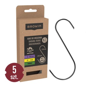 Zestaw 5 haków wędzarniczych t.b.t. ze stali nierdzewnej, idealne do wędzenia żywności.